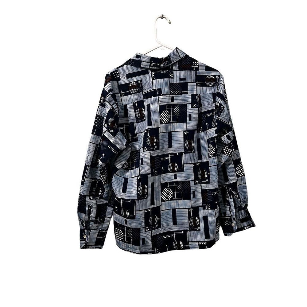 Vintage Don Loper Beverly Hills Men's M Blue Geometric Long Sleeve Shirt Retro - Picture 2 of 7